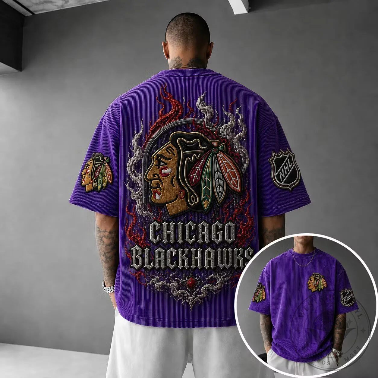Chicago Blackhawks Ice Hockey Team Logo Purple Short-Sleeve T-Shirt