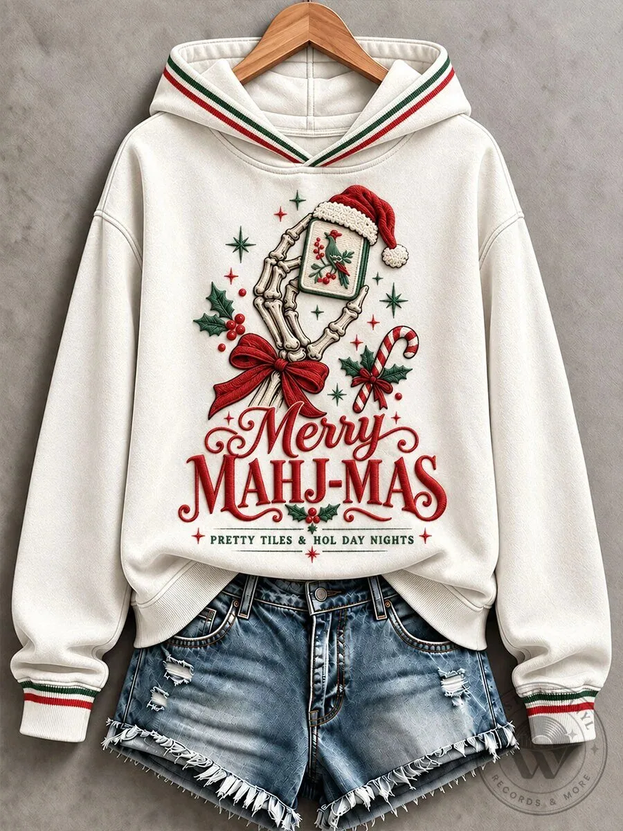 Merry Mahjong Christmas Skeleton Hand Holiday Nights Womens Hoodie 1 Merry Mahjong Christmas Skeleton Hand Holiday Nights Womens Hoodie