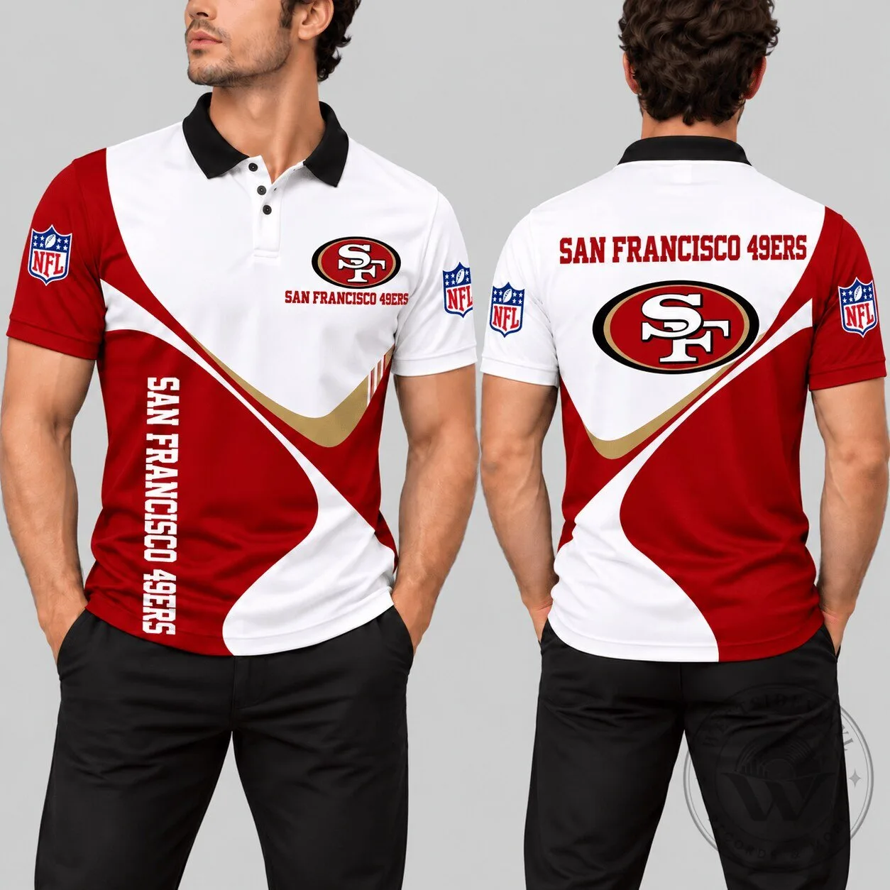 San Francisco 49ers NFL Football Team Red and White Polo Shirt for Men