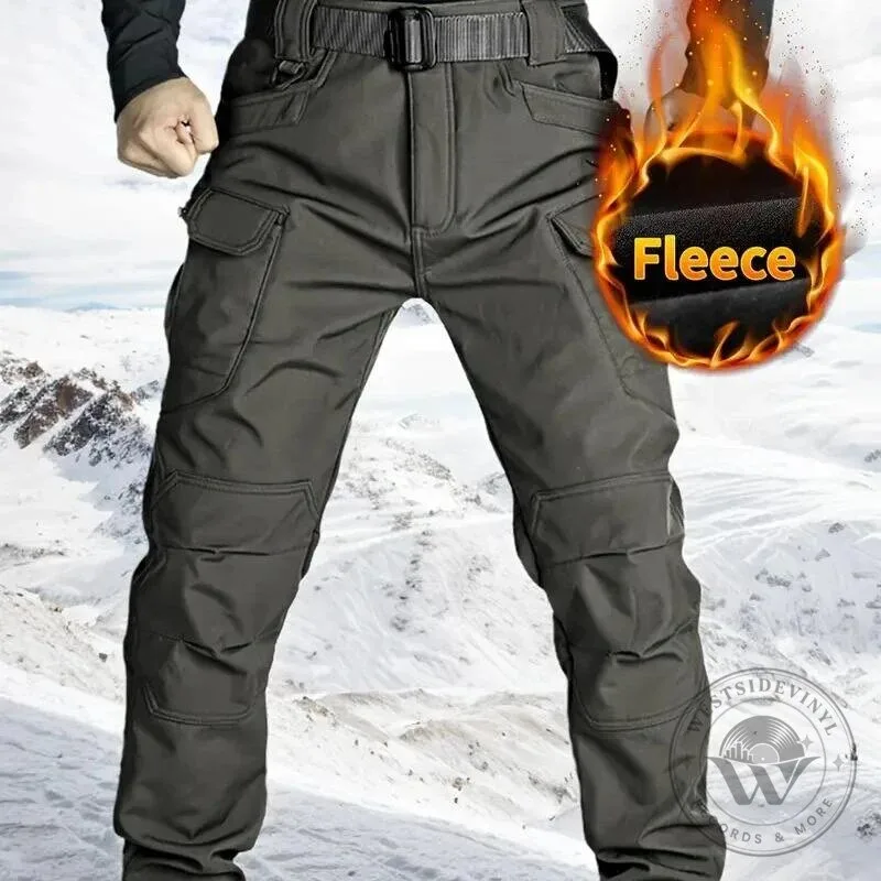 Men's Fleece Lined Cargo Pants with Pockets, Warm Outdoor Tactical Trousers 15 Men