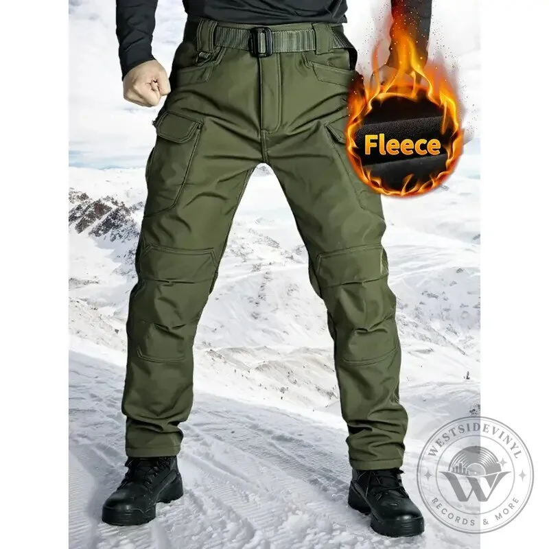 Men's Fleece Lined Cargo Pants with Pockets, Warm Outdoor Tactical Trousers 16 Men