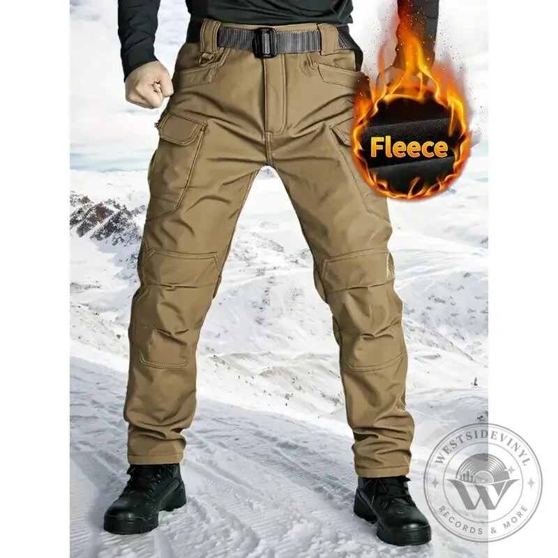 Men's Fleece Lined Cargo Pants with Pockets, Warm Outdoor Tactical Trousers 18 Men