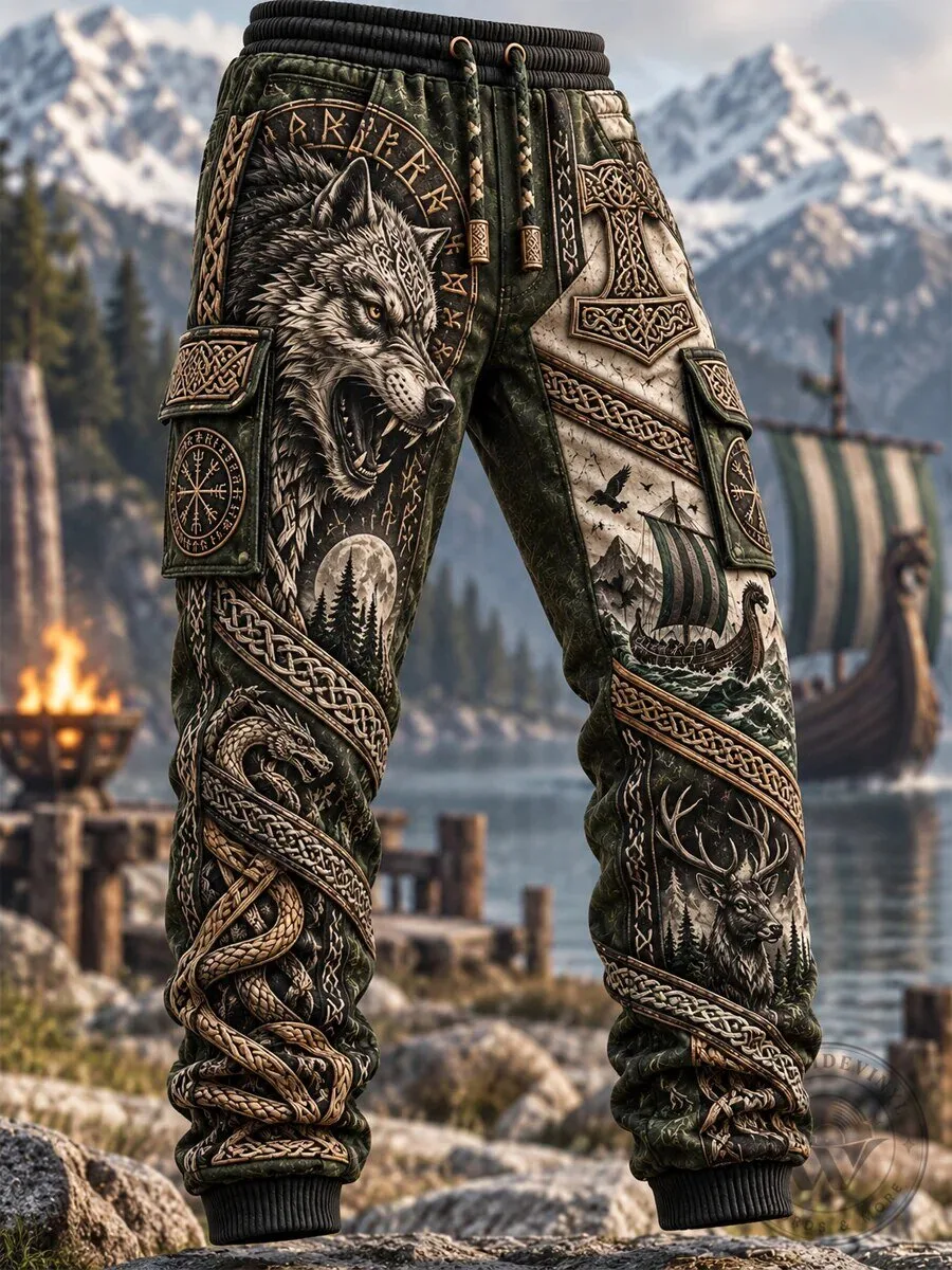 Viking Wolf and Dragon Norse Mythology Art Men's Cargo Pants