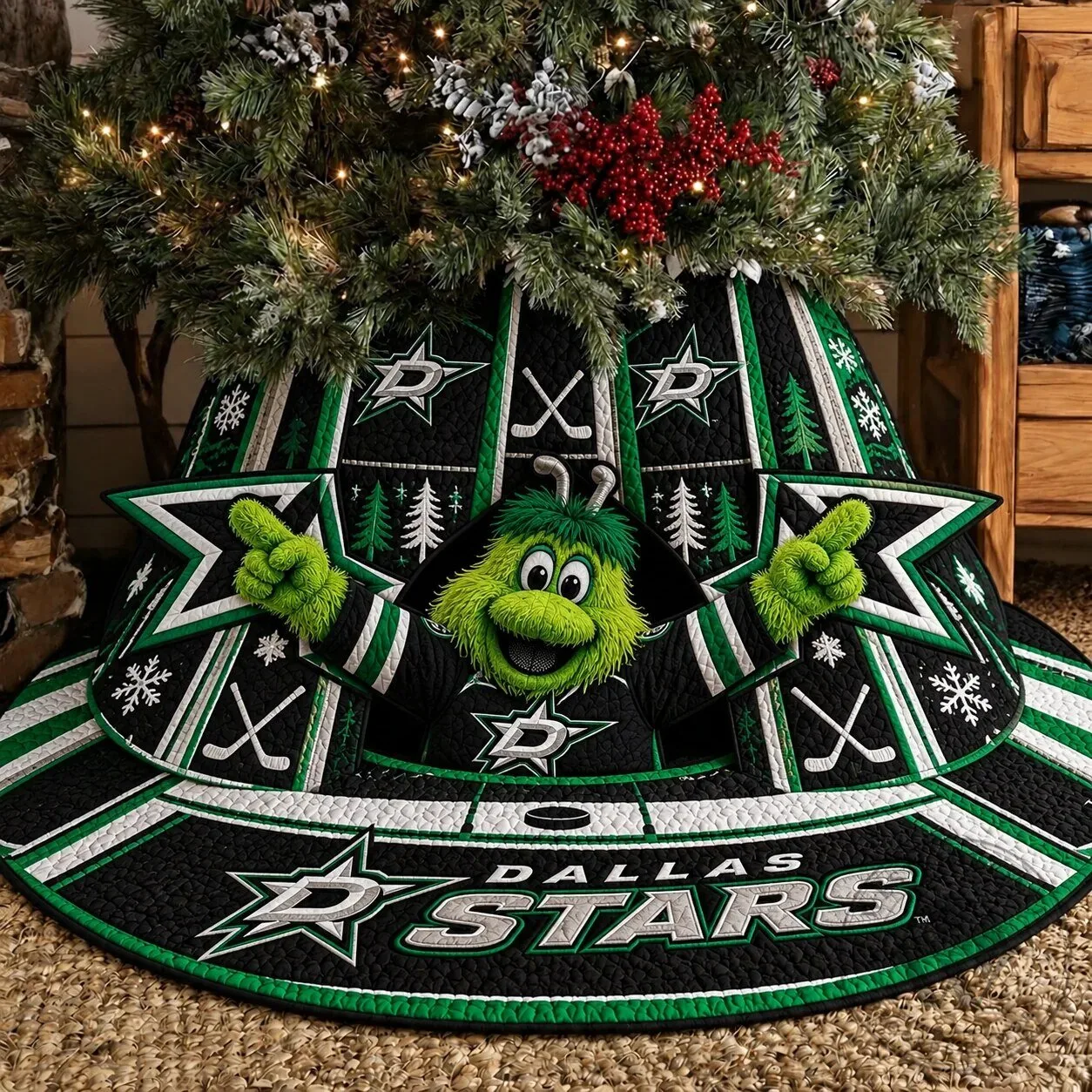 Dallas Stars Victor E. Green Mascot Christmas Tree Skirt