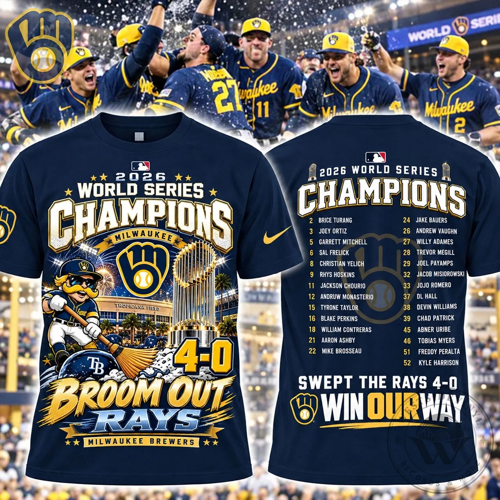 Milwaukee Brewers 2026 World Series Champions Broom Out Rays T-Shirt