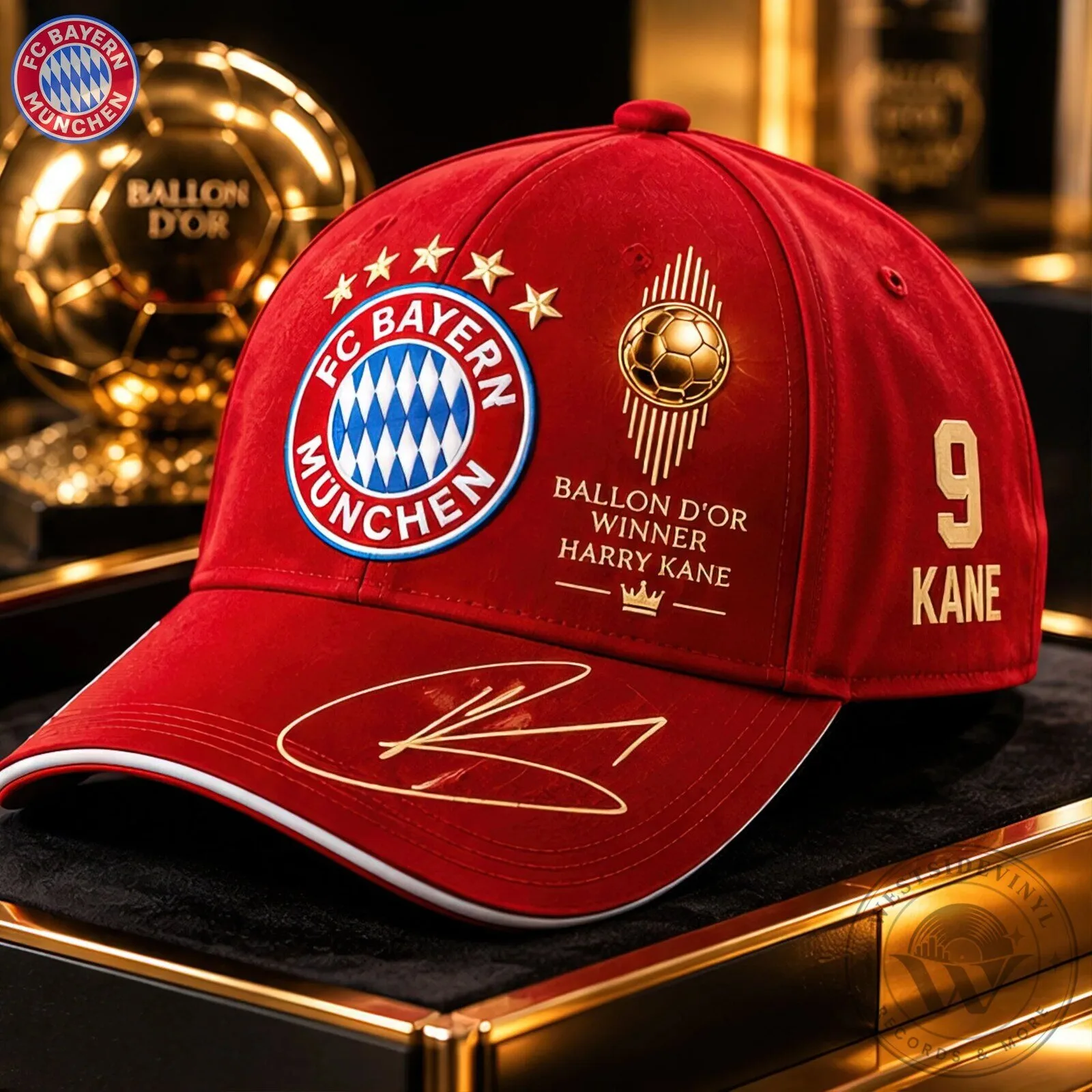 Red Baseball Cap Hat for Harry Kane, FC Bayern Munich Ballon d'Or Champion