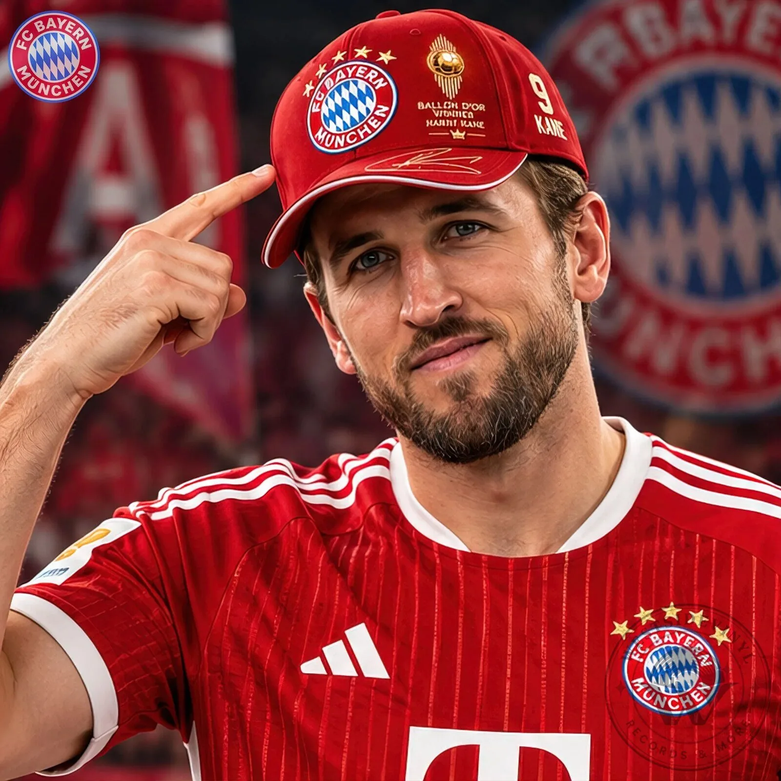 Red Baseball Cap Hat for Harry Kane, FC Bayern Munich Ballon d'Or Champion 10 Red Baseball Cap Hat for Harry Kane, FC Bayern Munich Ballon d