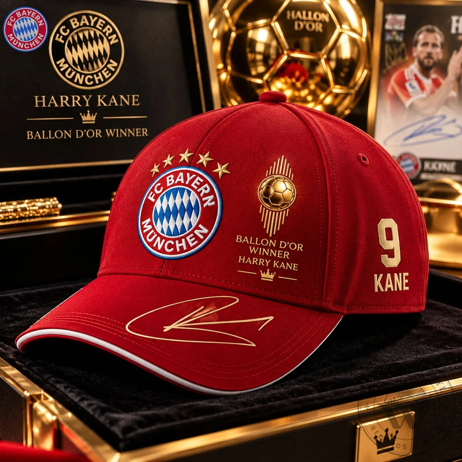 Red Baseball Cap Hat for Harry Kane, FC Bayern Munich Ballon d'Or Champion 11 Red Baseball Cap Hat for Harry Kane, FC Bayern Munich Ballon d