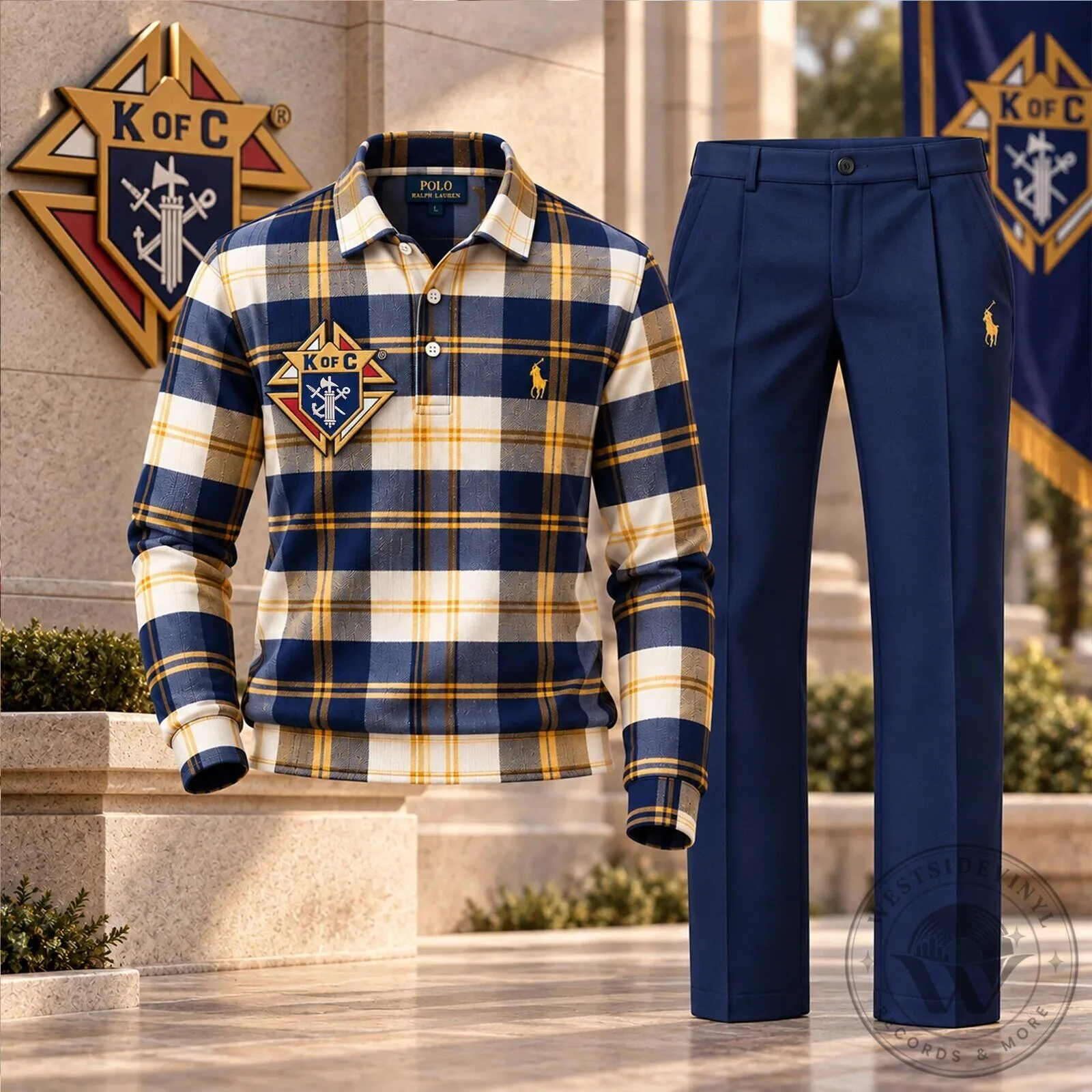 Plaid Long Sleeve Polo Shirt by Knights of Columbus