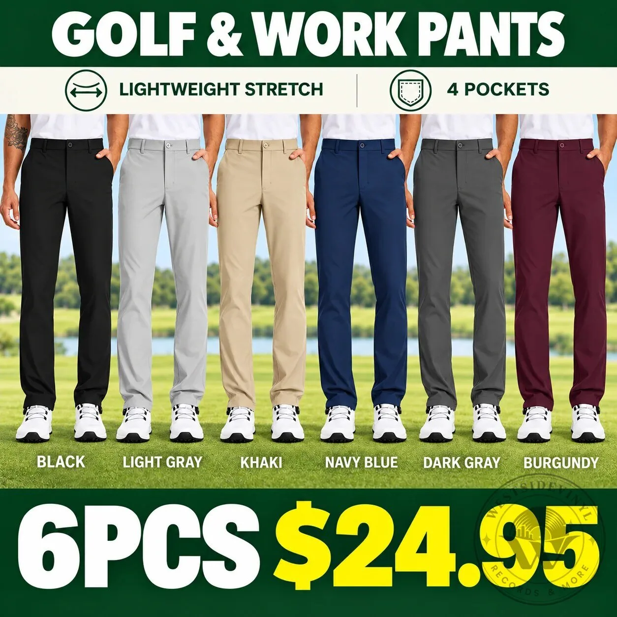 Men's Lightweight Stretch Golf and Work Pants with Four Pockets