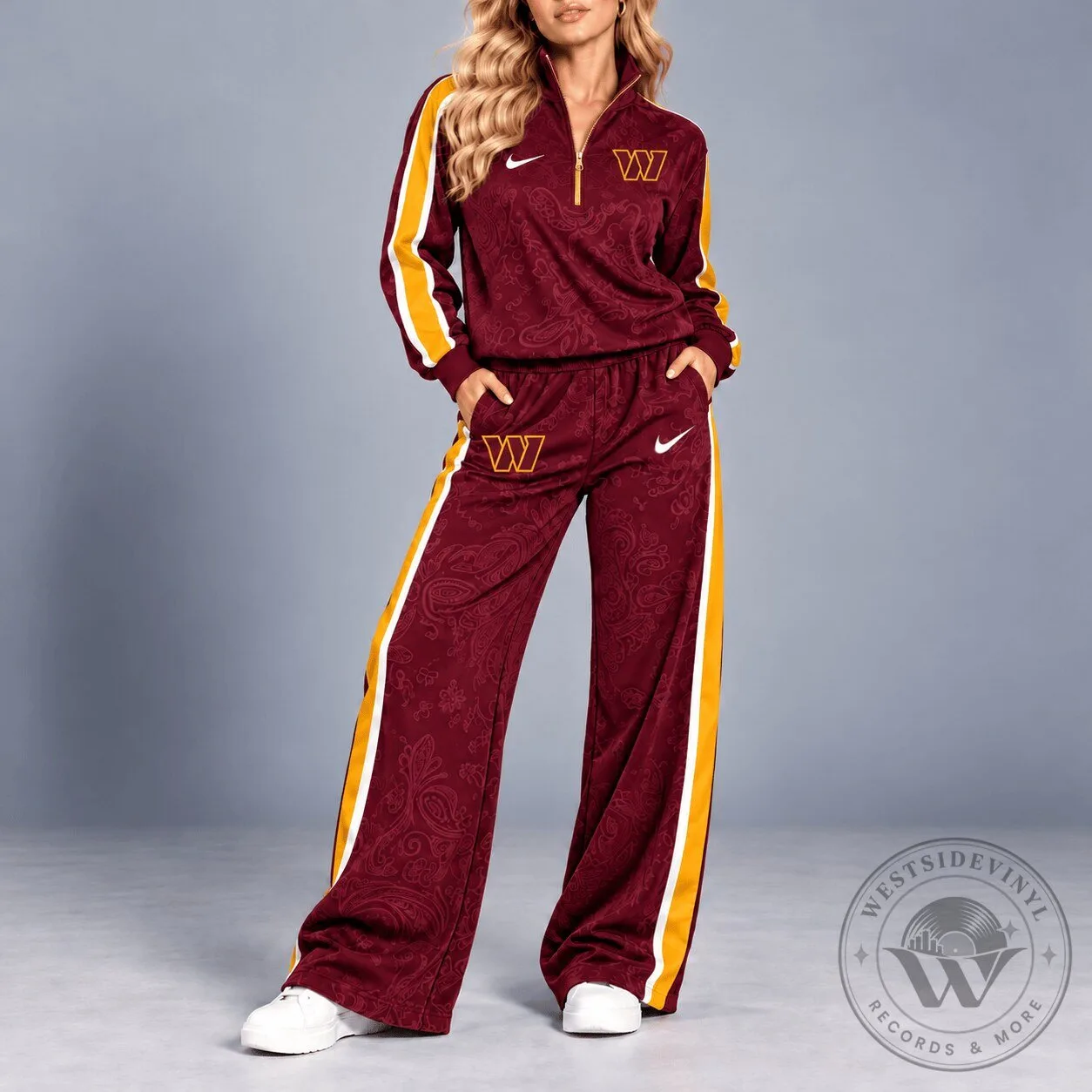 Washington Commanders Paisley Quarter-Zip Track Jacket with Wide-Leg Pants Set