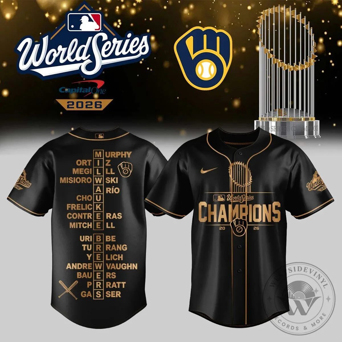 Black Baseball Jersey for Milwaukee Brewers 2026 World Series Champions 1 Black Baseball Jersey for Milwaukee Brewers 2026 World Series Champions
