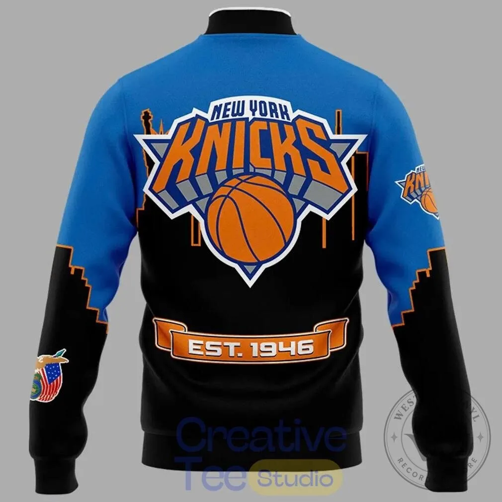 New York Knicks NBA Basketball Team Logo Varsity Jacket 7 New York Knicks NBA Basketball Team Logo Varsity Jacket